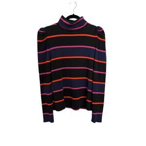 Veronica Beard Top Womens Large Long Sleeve Turtleneck Black Multicolor Stripe